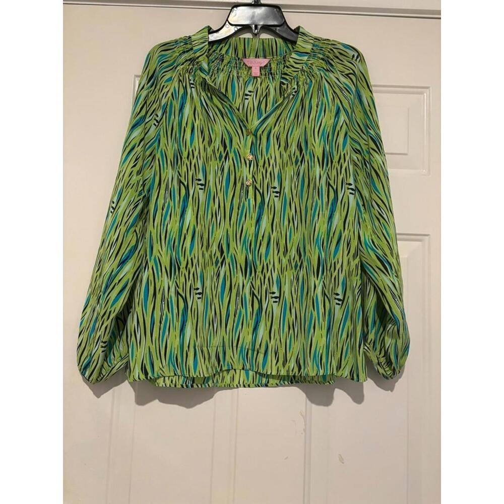 Women's sz 8 (M) green multicolor long sleeve blouse new w/o tags #1148